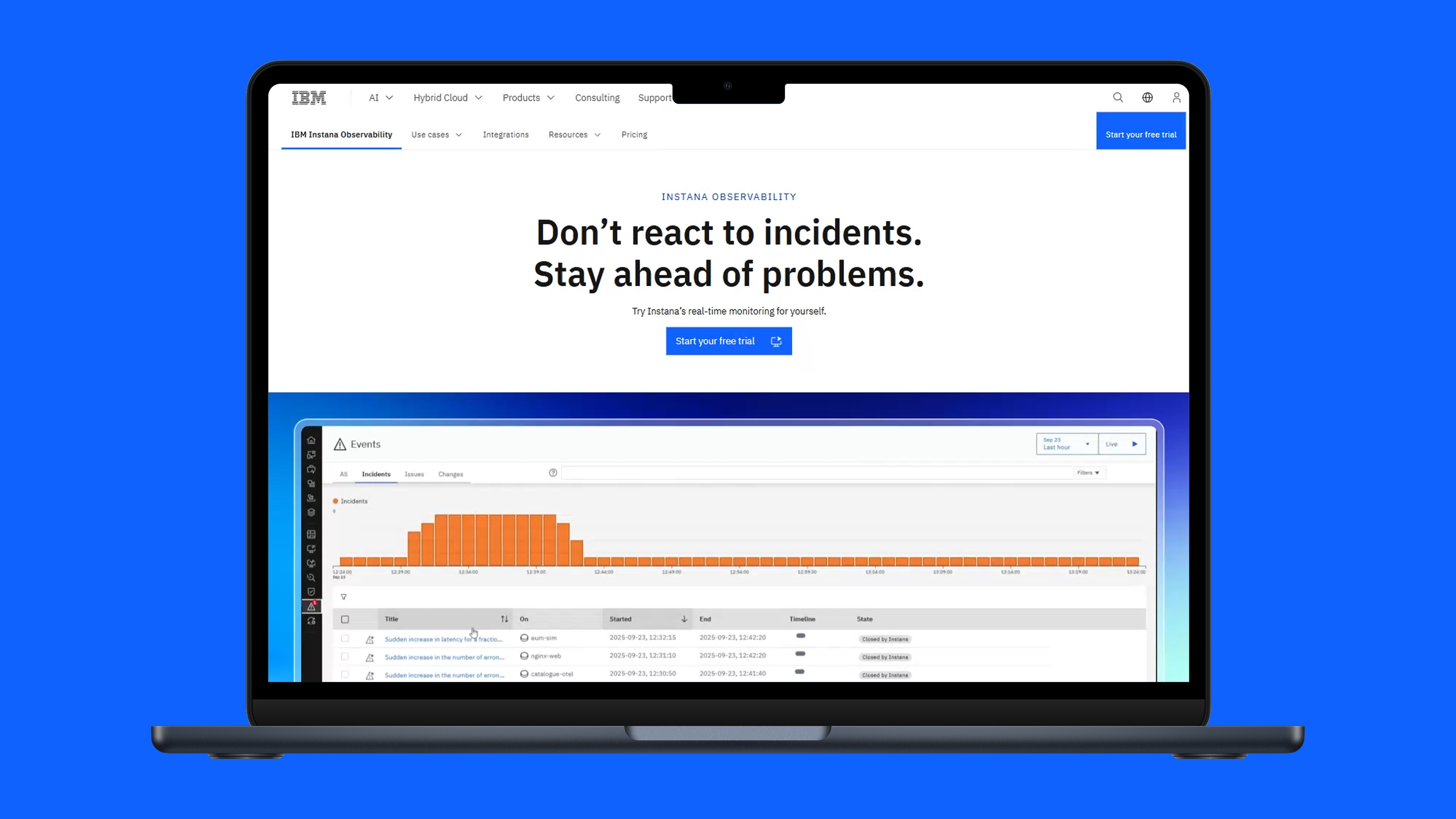 IBM Instana Observability UI panels