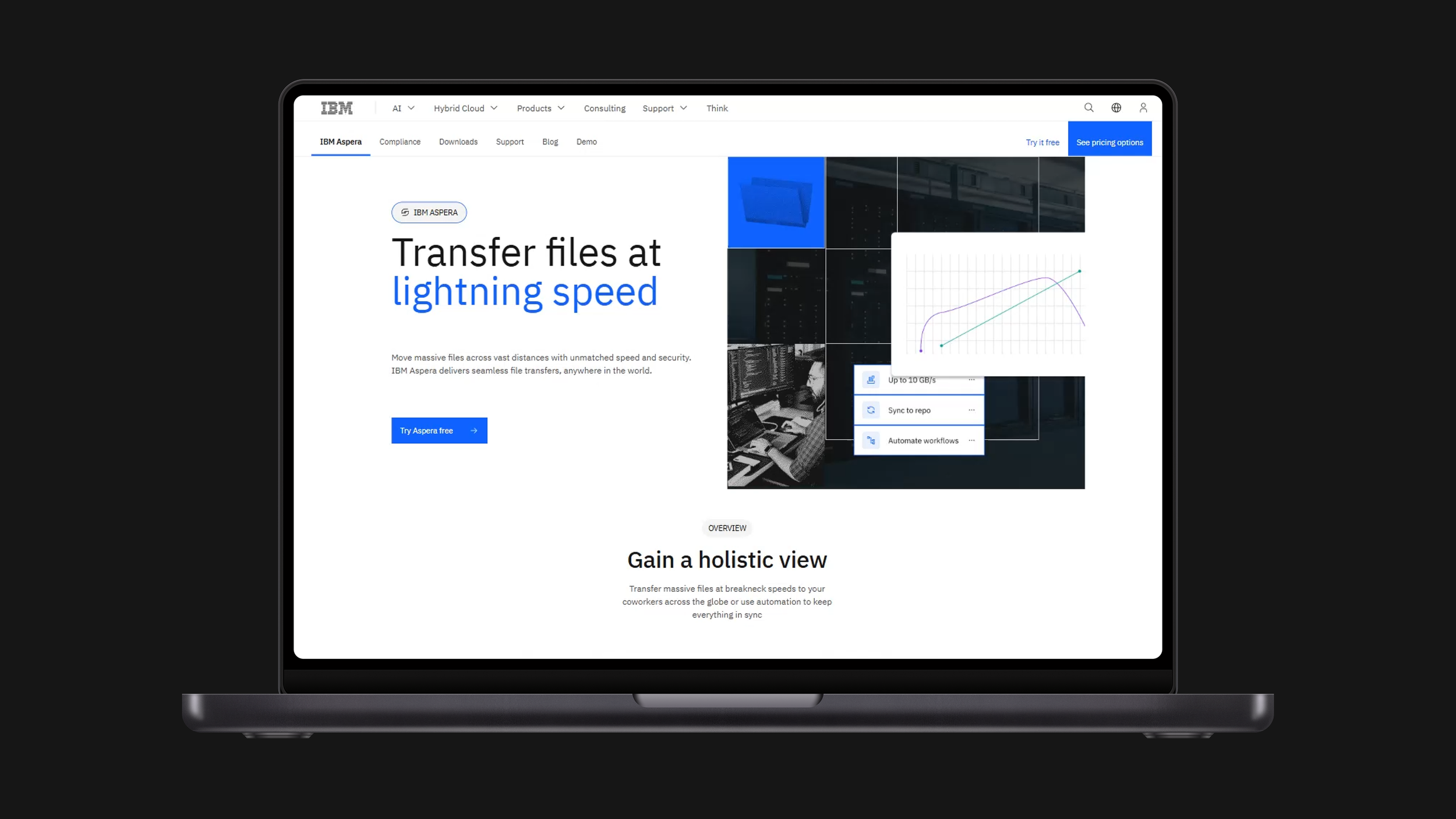 IBM Aspera product page redesign, desktop view