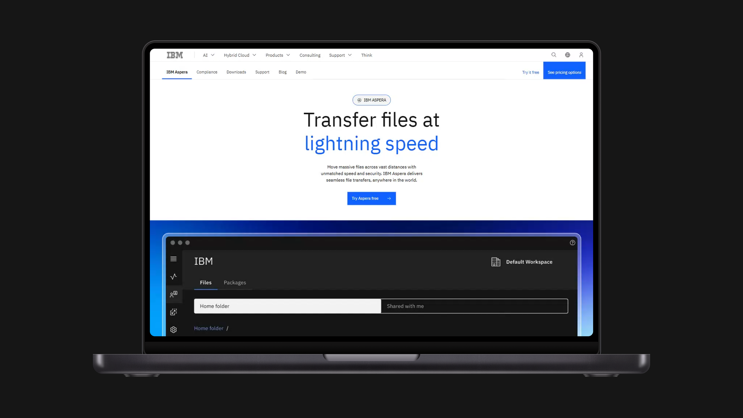 IBM Aspera page, full desktop layout