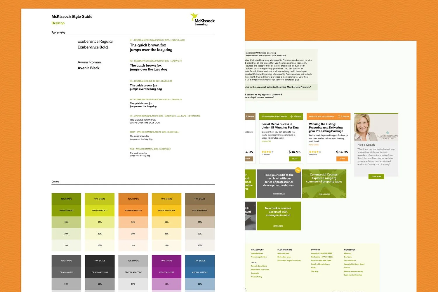 McKissock style guide — typography scale and color palette with shade variants