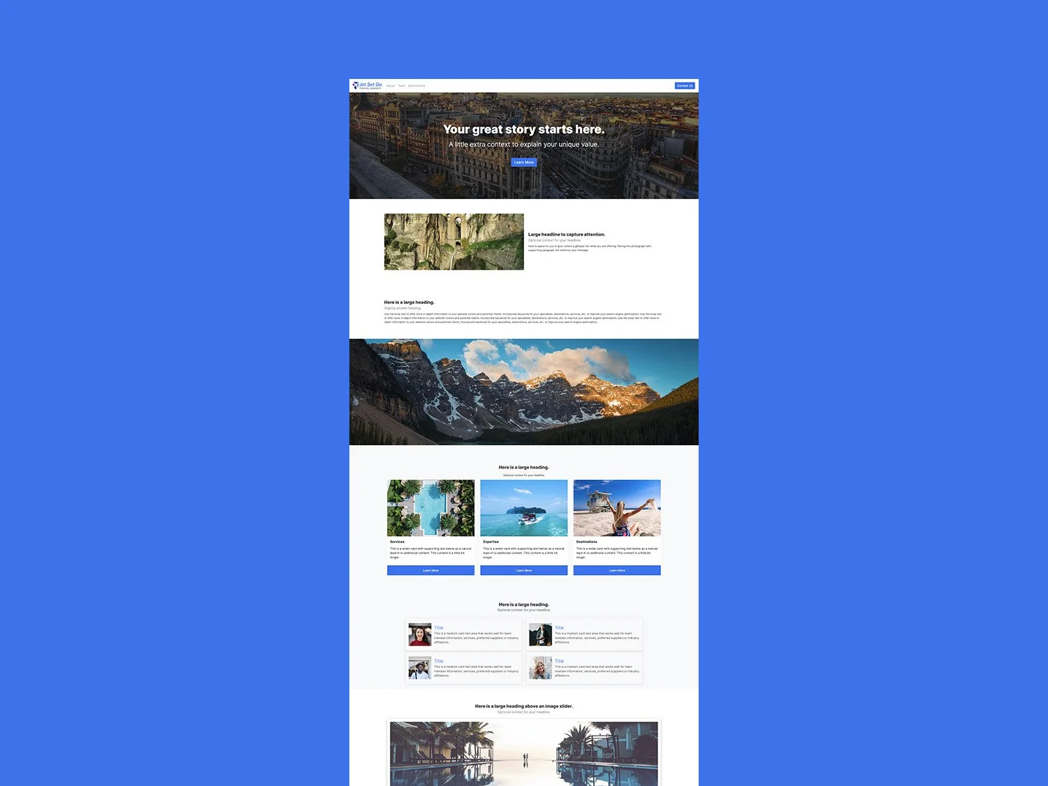 Jetset theme example built with the Travefy website builder